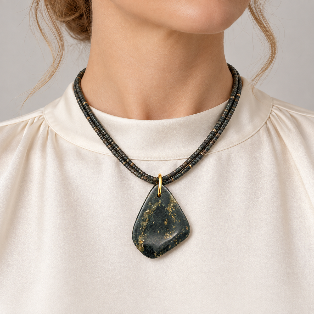Natural Peruvian Black Jade and Pyrite Bead Necklace