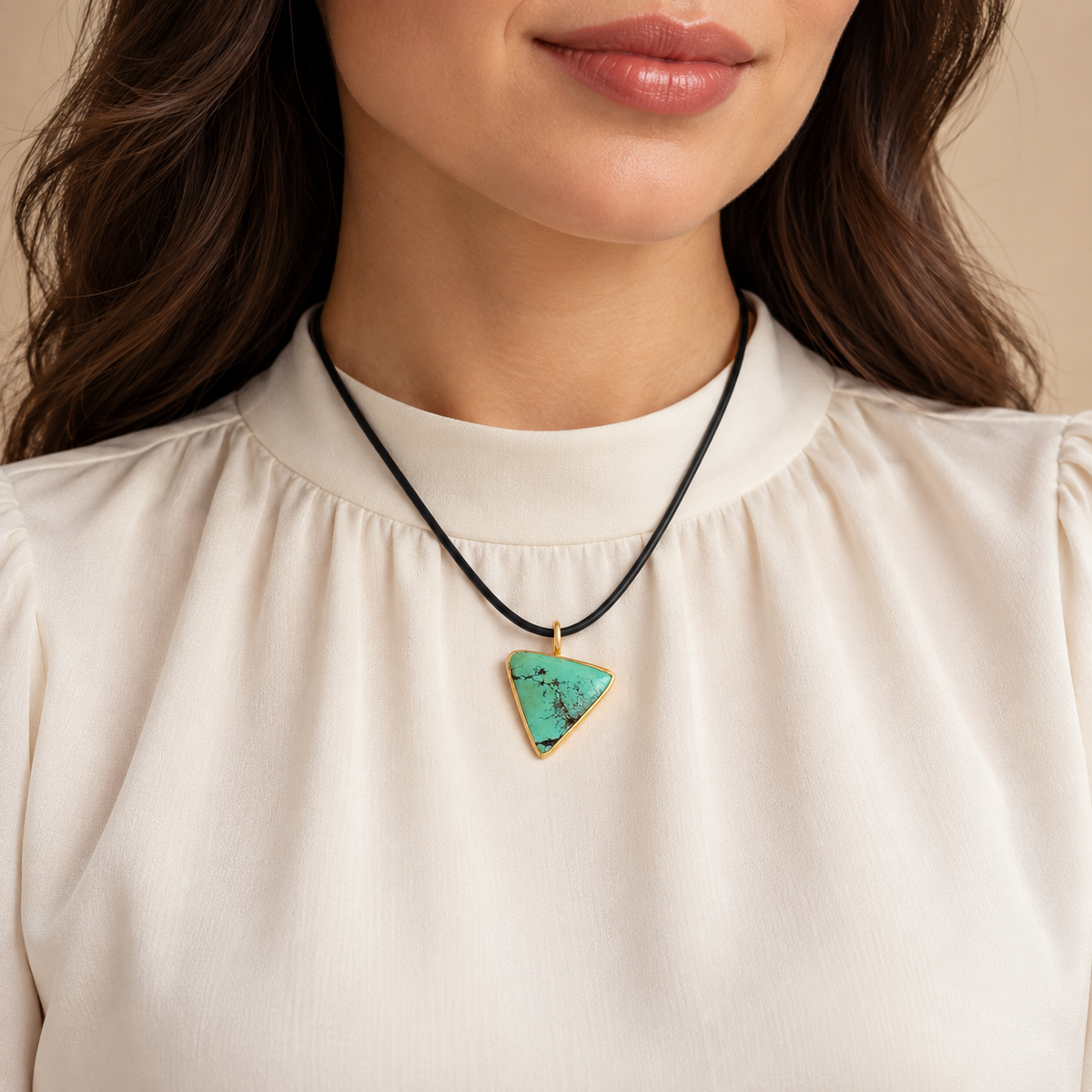 Natural Uzbek Turquoise Pendant in 18K Yellow Gold