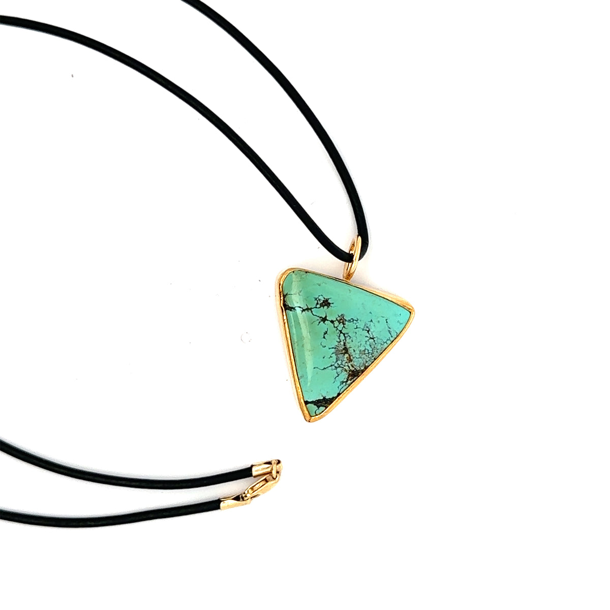 18KY Gold Uzbek Turquoise Bezel Set Pendant with 14KY 18-inch long Chain – main view
