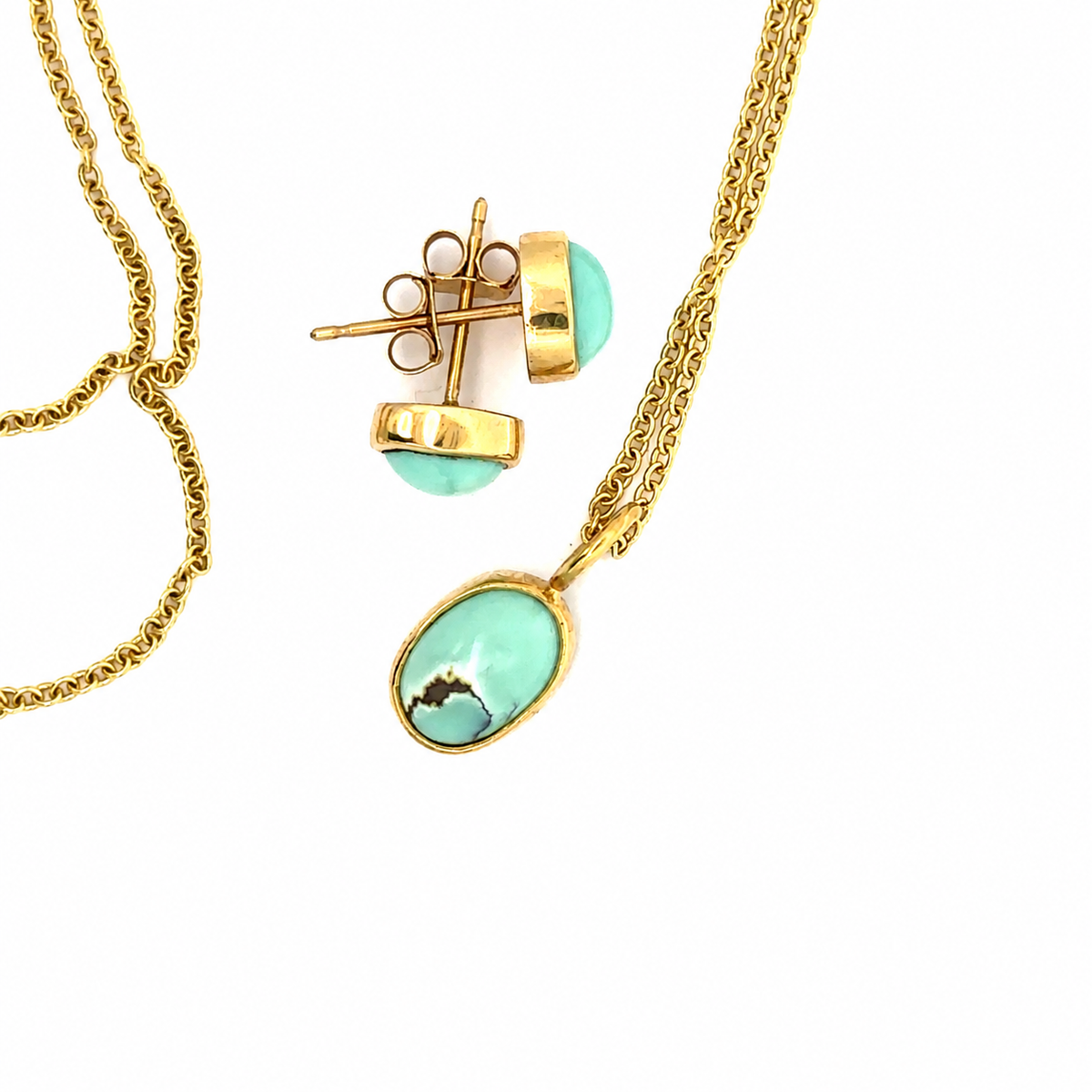 18KY Gold, 4.30cttw Variscite Poseidon Mine Bezel Setting Necklace & Pair of Earrings/ Set – main view