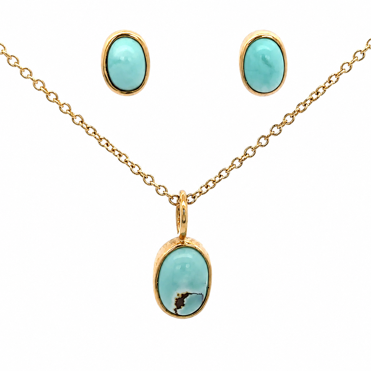 18KY Gold, 4.30cttw Variscite Poseidon Mine Bezel Setting Necklace & Pair of Earrings/ Set – front view