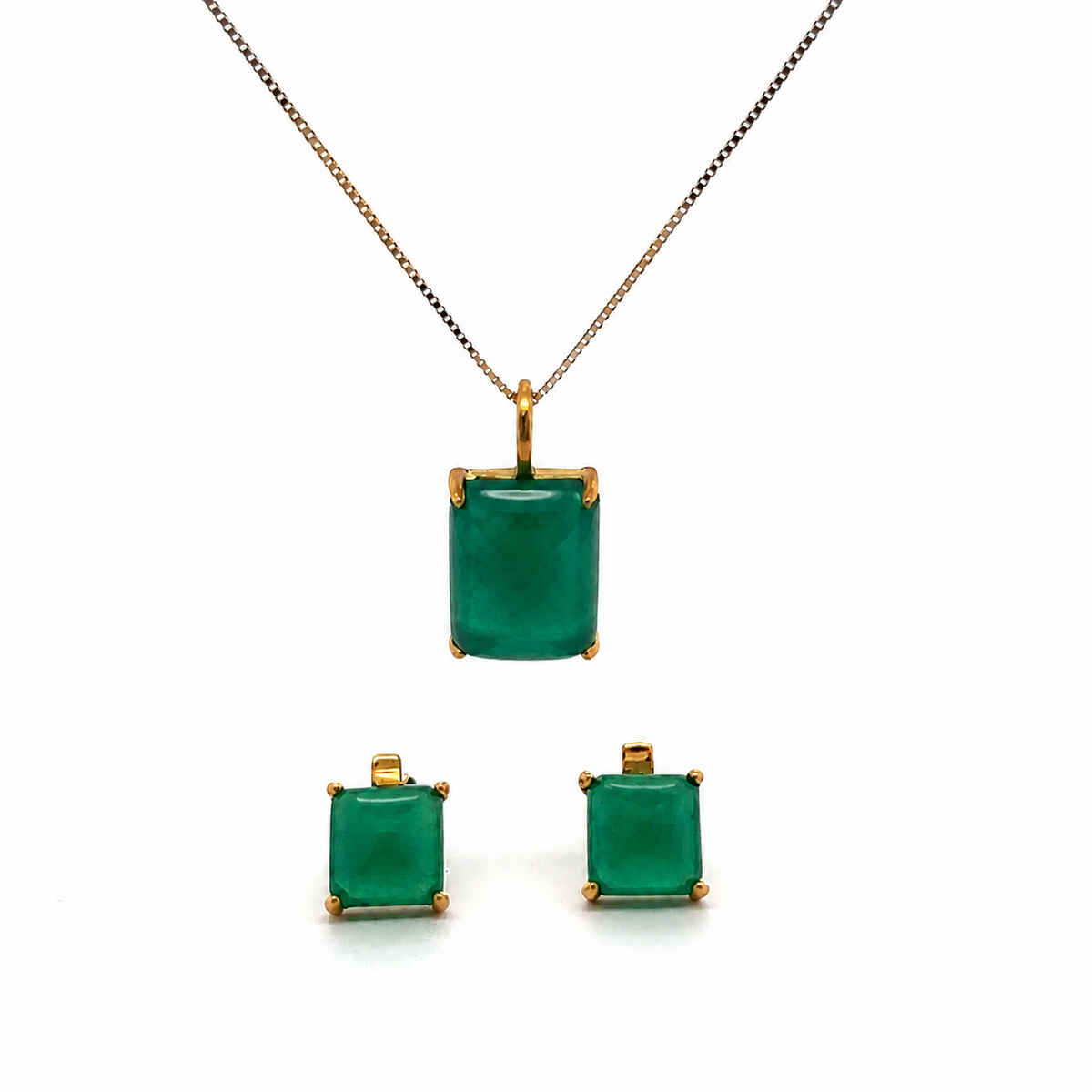 18KY Gold, 9.21ct Zambian Emerald & 5.31cttw Prong Setting with 18KY Gold 18-inch-long Necklace & Earring Studs – main view