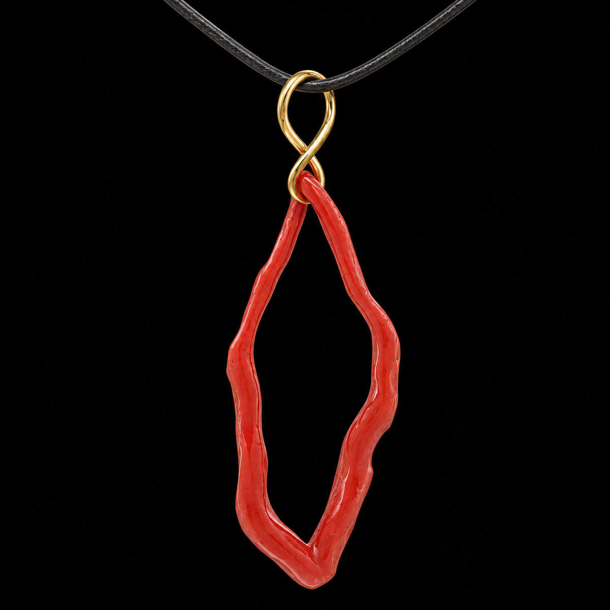 Coral Polished Branch Hoop Set 18KY Gold Wrapped Bail – detail view
