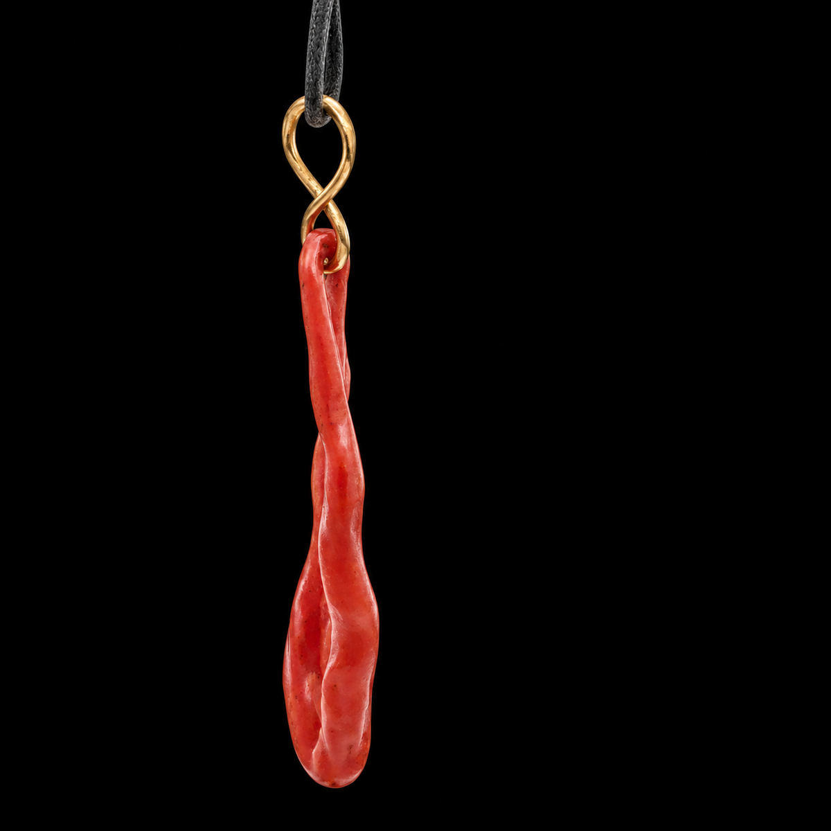 Coral Polished Branch Hoop Set 18KY Gold Wrapped Bail – side view