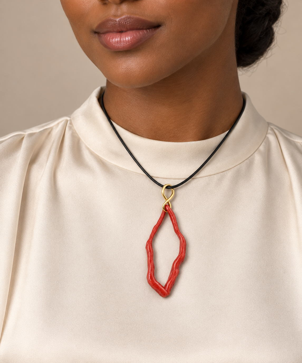 Natural Italian Coral Branch Pendant in 18K Yellow Gold