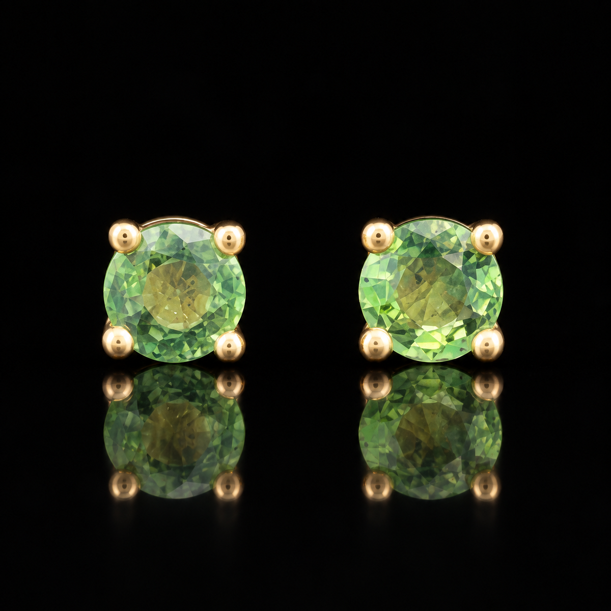 Natural Green Sapphire Stud Earrings in 14K Yellow Gold