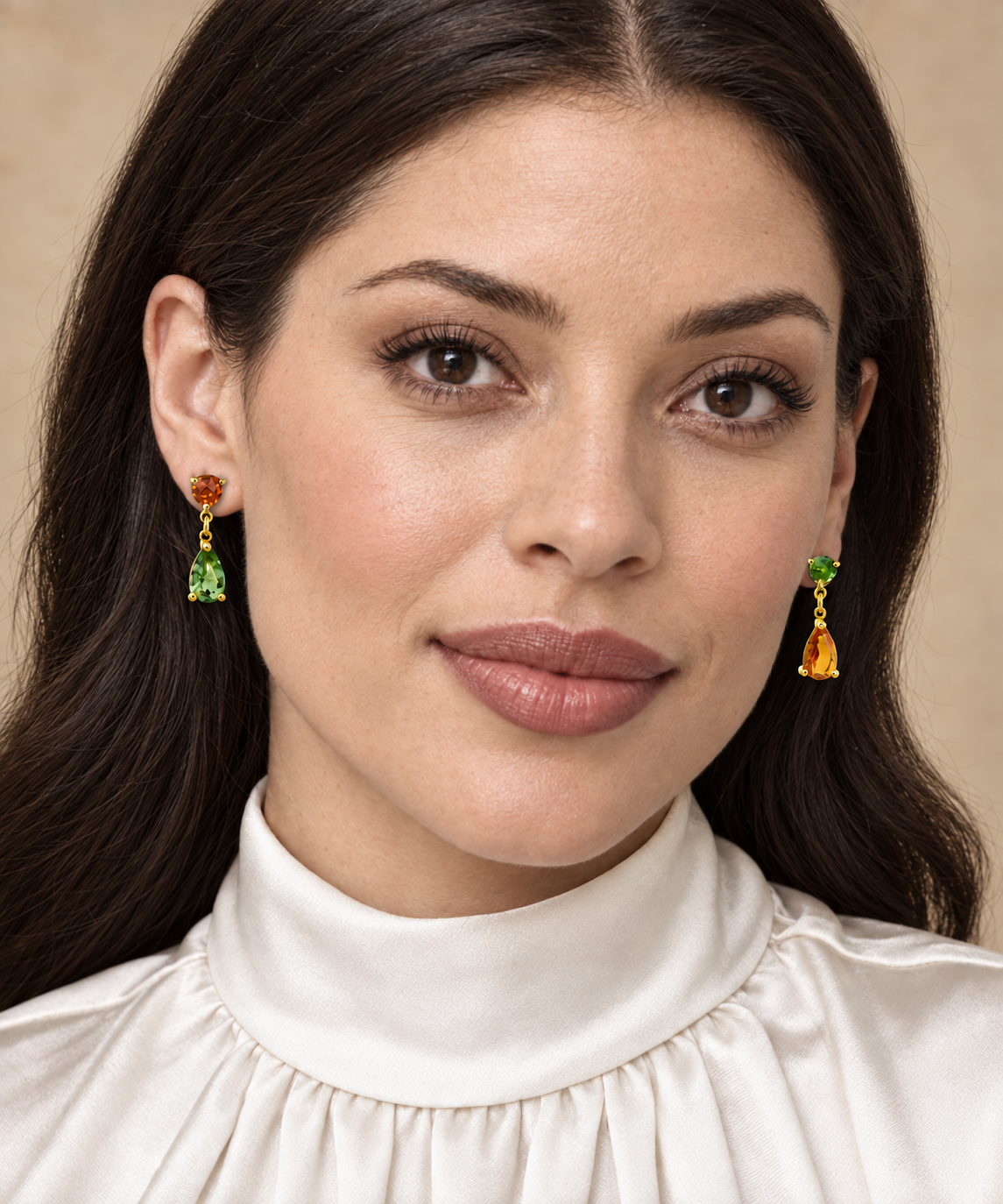 Natural Multicolor Tourmaline Calabar, Nigeria, Drop Earrings in 18K Yellow Gold