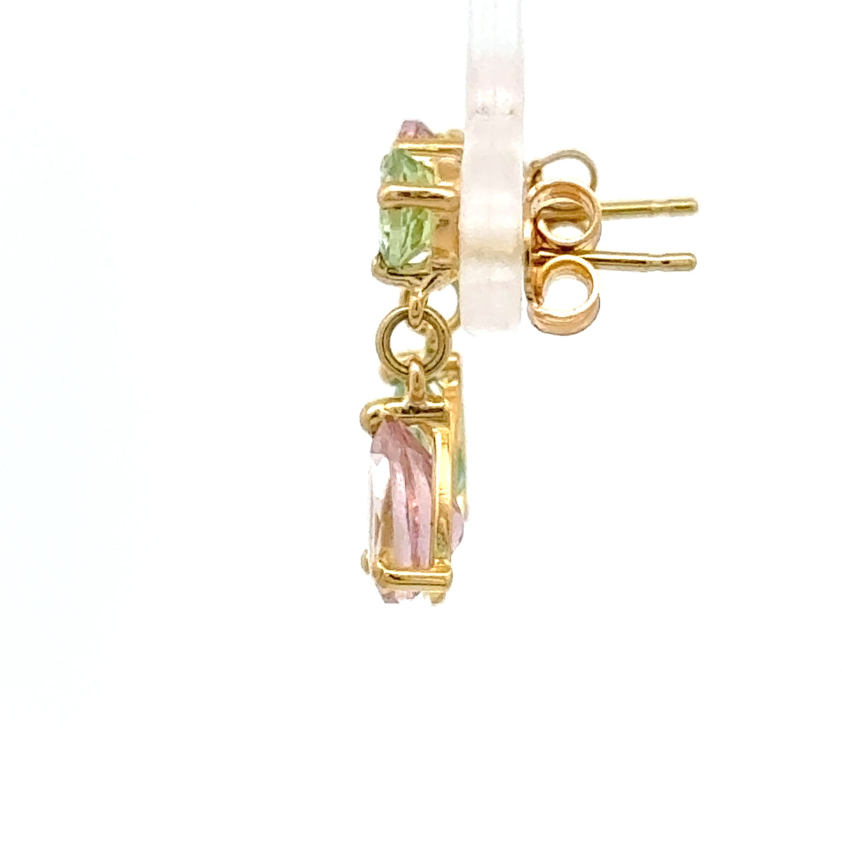 Natural Multicolor Tourmaline Drop Earrings Calabar Nigeria in 18K Yellow Gold