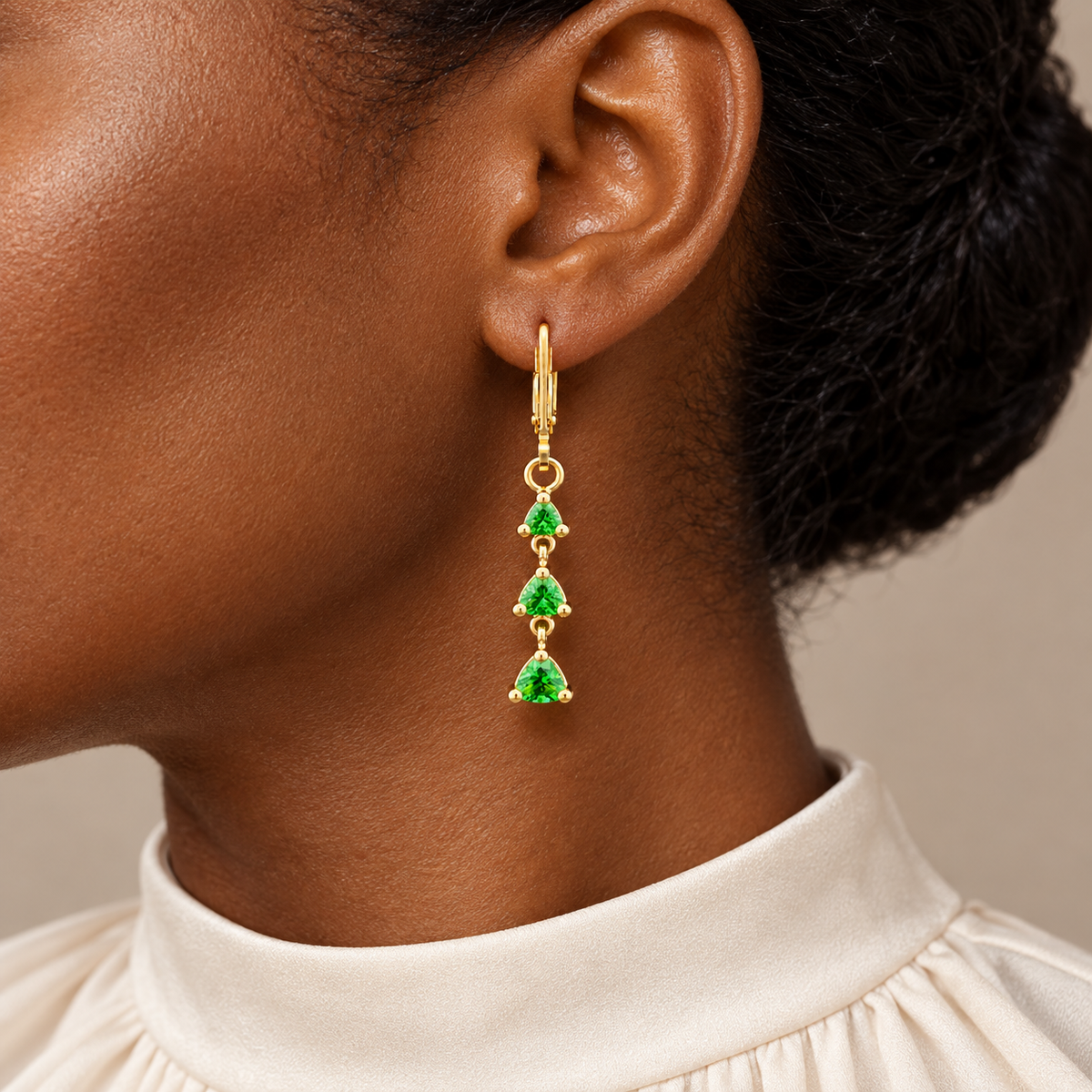 Natural Tsavorite Garnet Dangle Earrings in 18K Yellow Gold